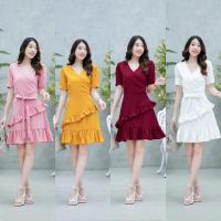 ราคา เดรสใส่ทำงานแขนสั้น มินิเดรส สีแดง ขาว ชมพู เหลือง น่ารักๆพร้อมส่ง (41814064317)