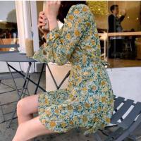 ราคา เดรสลายดอก สีเขียวดอกสีเหลือง (2054619607)