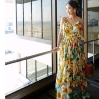 ราคา (Used)Lady Sunshine(XL)::เดรสสายเดี่ยวเกาะแขนผ้าชีฟองลายดอกทานตะวัน (23083891540)