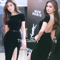 ราคา เดรสกำมะหยี่สีดำ สไตล์poem แบบคุณพิมดาวใส่ ไซส์L (400765308)