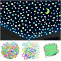 ราคา ชุดสติ๊กเกอร์ติดผนังรูปดาวและพระจันทร์ 3D เรืองแสงในที่มืด 100 ชิ้น สําหรับห้องเด็ก (47851040442)