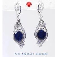 ราคา ต่างหู ไพลินเจียรไน รูปไข่ (Blue Sapphire) ขนาดพลอย 8 มม. น้ำเงินเข้มๆตัวเรือนเงินแท้ 925 (7543478965)