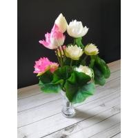 ราคา ช่อดอกบัว ดอกบัว 5 ดอก 4 ใบ ดอกบัวขาว ดอกบัวชมพู ดอกบัวปลอม 4366 (41805289422)