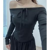 ราคา เสื้อแขนยาวปาดไหล่หน้าโบว์ (40464990328)