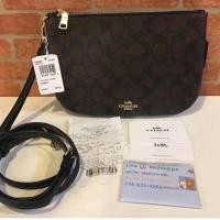 ราคา Coach สะพายข้าง 2 ซิป ทรงโดเรม่อน ลาย C น้ำตาล แท้100% (1923206771)