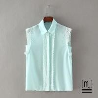 ราคา เสื้อแขนกุดผ้าชีฟองสีเขียวพาสเทลปกเชิ้ตแต่งลูกไม้ ส่งฟรี EMS (16872877)