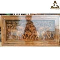 ราคา PF_Phrae | ภาพติดฝาผนัง ภาพแกะสลักไม้สัก ลายช้าง ขนาด100ซม. สูง55ซม. (3632426186)