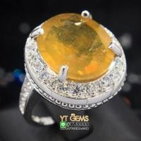 ราคา แหวนบุษราคัม แหวนล้อมเพชร แหวนเงินแท้ 92.5% ชุบทองคำขาว ประดับ พลอยบุษราคัมแท้ ตกแต่ง เพชรSwiss YTG-9788 (3329252617)