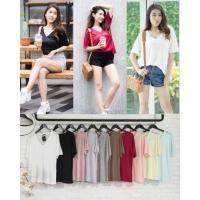 ราคา TOPSHOPTOPSHOP เสื้อยืดคอวีเว้าลึก ผ้าสลาฟบาง สาวอวบใส่ได้งานป้าย (17001270160)
