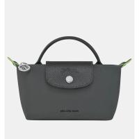 ราคา พร้อมส่ง ของแท้ New Authentic Longchamp LE PLIAGE GREEN MINI POUCH WITH HANDLE Graphite- Recycled Canvas (16697669534)