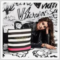 ราคา Victoria Secret Tote Bag Stripe Black Pink (ต้นฉบับ 100%) ฟรีถุงกระดาษ VS (20161699928)