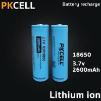 ราคา PKCELLแบตเตอรี่18650 2600mAh ถ่านชาร์จ rechargeable lithium ion battery 3.7v high energy ชาร์จซ้ำ 500-1000 รอบ (12146939396)