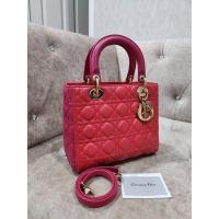 ราคา Dior lady10” Lambskin Bi-Color Orange Fuchsia (19366379512)