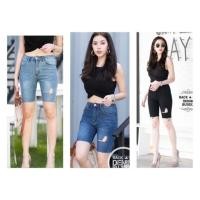 ราคา กางเกงยีนส์ 3 ส่วน เอวสูง ผ้ายืด ปลายแต่งขาด งานป้าย Back up ผ้าใส่สบายจ้า (1677208915)