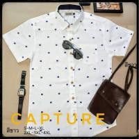 ราคา เสื้อเชิ้ตแขนสั้น คอปก ผ้า Oxford ลายแมว สีขาว มีไซส์ S-4XL (7062104719)