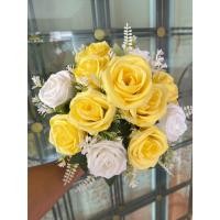 ราคา พานดอกกุหลาบสีเหลืองผสมสีขาว( พานพุ่มดอกไม้ประดิษฐ์ ดอกแซมอย่างดี ต่อ 1 พาน สีเหลืองผสมสีขาว พานใหญ่ 22-26 ซม.) พร้อมส่ง (41857532054)