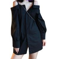 ราคา Plus size เสื้อผ้าสาวอวบ❤ เดรสสาวอวบอ้วน ไซส์ใหญ่ ผู้หญิง เชิ้ตเดรส ทรงหลวม แขนสั้น ปาดไหล่ สีดำ ฤดูร้อน สไตล์เกาหลีแฟชั่น (56754176538)