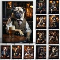 ราคา สุนัขน่ารักในผับโปสเตอร์พิมพ์ผ้าใบภาพวาดปั๊กเยอรมันเชพเพิร์ด คอร์กี้ Collie สัตว์เบียร์ผนังศิลปะห้องตกแต่งบ้าน Cuadr (55557376719)