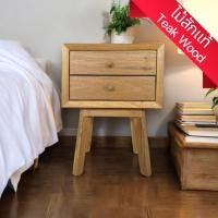 ราคา ตู้ลิ้นชัก ตู้ข้างเตียง 2 ลิ้นชัก ตู้ไม้สัก mid century 45x36x60cm โมเดิร์น ไม้สัก ตู้หัวเตียง Nightstand with 2 drawers (28780699854)