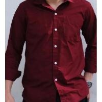 ราคา เสื้อเชิ้ตผู้ชายสีแดงเลือดหมู ผ้าOxford (23070096527)