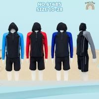 ราคา 61485 ชุดว่ายน้ำเด็ก - เด็กโต 2 ชิ้น แขนยาว ขาสั้น เสื้อมีซิปตรงคอถึงอก มีซับใน กางเกงมีเชือกและซับใน ฟรีหมวกสีดำ (18952892560)