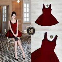 ราคา Aileen มินิเดรสสั้นสีแดงเนื้อผ้ากำมะหยี่ ขอบแต่งลูกไม้สีดำช่วงรอบคอและชายกระโปรง (อกเสริมฟองน้ำ ซิปหลัง) (46354127499)