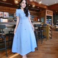 ราคา เดรสยาวสีฟ้า ปัก งานป้าย XL (2754340338)