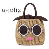 ราคา กระเป๋าสาน A-Jolie สีเบจ ตาไข่มุก ปากชมพู ของแท้ (2780284423)