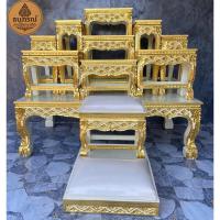 ราคา ️ โต๊ะหมู่บูชาไม้สน หมู่ 9 หน้า 8 งานร่องสีแกะสลักปิดทองลายพิกุล (ไม่รวมโต๊ะกราบ) ระบุสีในกล่องข้อความ (57551190660)