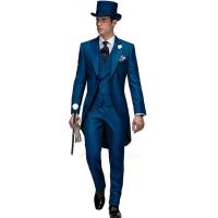 ราคา 2024 ชุดทักซิโด้เจ้าบ่าวสีน้ำเงินปี เสื้อโค้ทหางยาว 3 ชิ้น สำหรับงานพรอมทางการ ชุดสูทผู้ชายแฟชั่น แจ (43726326585)