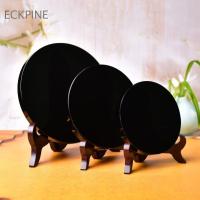 ราคา เครื่องประดับสีดํา ECKPINE กระจกดิสก์ Obsidian งานฝีมือทรงกลม ​,ขาตั้งสีขาวเรียบง่ายหัตถกรรมเครื่องประดับออบซิเดียนธรรมชาติบ้าน (46206980753)