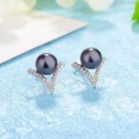 ราคา TANITTgems ต่างหูทองคำขาวรูปตัววีประดับไข่มุกแก้วญี่ปุ่น (1274920453)