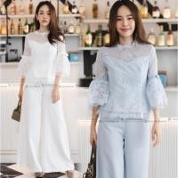 ราคา ชุดเซทเสื้อลูกไม้+กางเกง สีขาว M-XL (2893701970)
