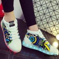 ราคา [HIGH-NECKLACE]- รองเท้าเรืองแสงลายสีน้ําเงินคอสูง (ชาย-หญิง) - รองเท้ามีไฟ Led 8 โหมดสวยมาก (55556084151)