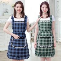 ราคา ผ้ากันเปื้อน กระเป๋าหน้ามีซิป ขอบระบายสีขาวน่ารัก ผ้าฝ้ายมีซับในระบายอากาศได้ดีกันเปื้อน6269 (27724353417)
