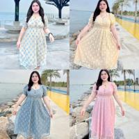 ราคา เดรสลูกไม้สาวอวบ อก38-46” ผ้าลูกไม้ มีซับใน ลายสวย มีกระดุมมุข D77 (24069058788)