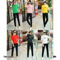 ราคา CS10484 Set 2 ชิ้น เสื้อวอร์มแขนสั้นสกรีนอก + กางเกงขายาว Set 2 pieces. Short-sleeved warm shirt with chest screen + tro (20888973786)