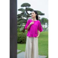 ราคา เสื้อครอป OZ Design House AO02536XHE24 คอเหลี่ยม ผ้าไหม บัวพื้นสีชมพู ลายดอกบัว (25996431529)