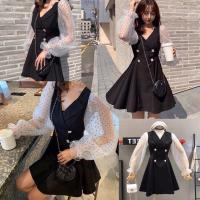 ราคา DETAIL :: เดรสทรงสูท Blazer แต่งแขนพองซีทรูลายจุดกำมะหยี่น่ารักมาก (5219363549)