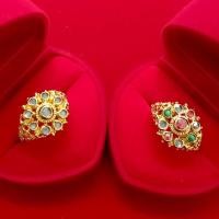 ราคา แหวนสุโขทัยเพชรซีกโบราณดอกพิกุลแบบสวยงามมีแบบเพชรล้วนและสลับสีตัวเรือนเหรียญสตางค์ชุบทองไมครอนราคาย่อมเยา (42309096790)