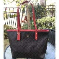 ราคา สีใหม่ล่าสุด Brown true red ❀COACH ZIP TOTE 16" ซิปบน (224664497)