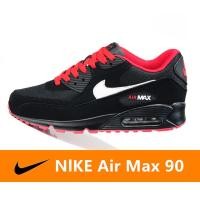 ราคา ของแท้ Nike Air Max 90 รองเท้าลำลองตาข่ายระบายอากาศ รองเท้าวิ่งเบาะลมคลาสสิก - สีดำ สีแดง (18143942021)