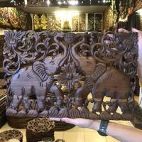 ราคา แผ่นไม้แกะสลัก ไม้สัก งานฝีมือ ฉลุลายช้างคู่ ขนาด 30*45 ซม. ประดับตกแต่ง (17279155932)