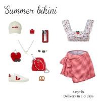 ราคา ชุดว่ายน้ำทูพีซ บิกินี่น่ารัก จี้เชอร์รี่ กระโปรงลายสก๊อตเอวสูง ชุดว่ายน้ำชายหาดสไตล์เกาหลี (26785973504)