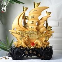 ราคา เรือ เรือสำเภาทอง ขนบ้านและสมบัติ พร้อมมังกรและปลาหลีฮื้อ งานเรซิ่นพ่นทรายทอง ขนาด 16 นิ้ว (29590464537)