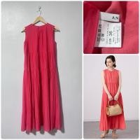 ราคา ANAYI เดรสผ้าคอตตอนผสมผ้าไหมแขนกุด ผ้าต่ออัดพลีท สีแดงอมชมพู เดรสญี่ปุ่นมือสอง (49705027737)