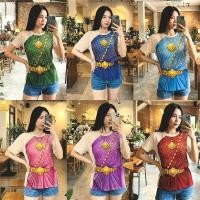 ราคา เสื้อยืด (XLO-562) ลายสไบ เสื้อลายสไบ เสื้อลายไทย เสื้อคอกลมลายสไบ เสื้อสงกรานต์ (51407221841)