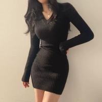 ราคา L.A Shop พร้อมส่ง ชุดเดรสไหมพรม เนื้อผ้าร่อง แขนยาวคอวี "15CX12" -C (18786779679)