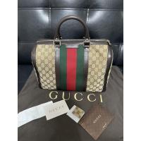 ราคา Gucci Vintage web Boston Bag 99.99% Size25 (21261167818)