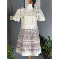 ราคา เดรสผ้าไทยสาวอวบ ชุดออกงานผ้าไทยสาวอวบ (51106921266)